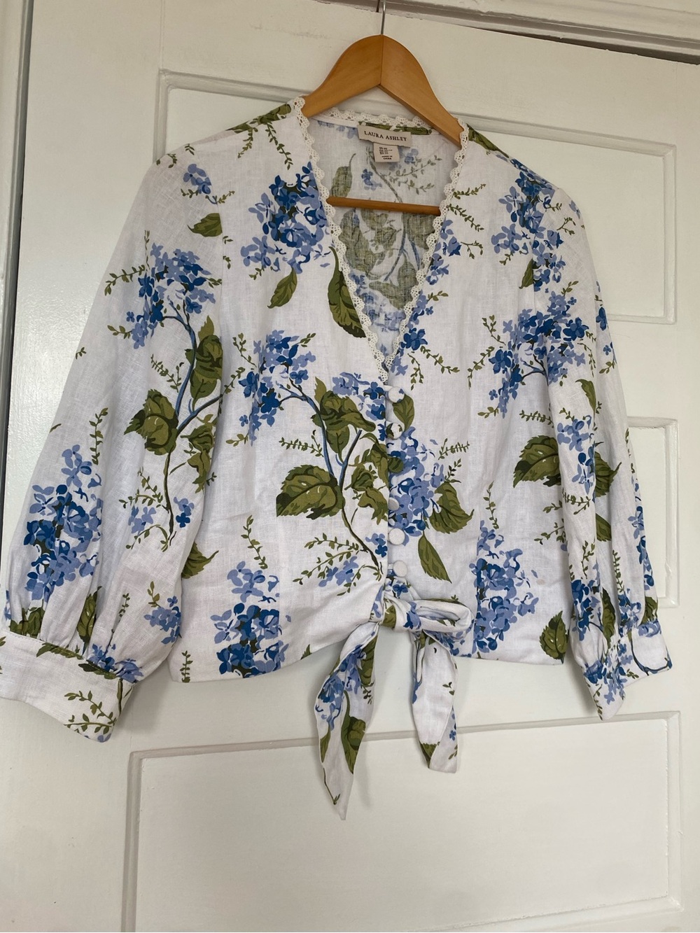 Laura Ashley linen blend cottagecore floral blouse
